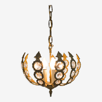 Brass facet cut glass hanging lamp gold plated 3rd quarter 20th