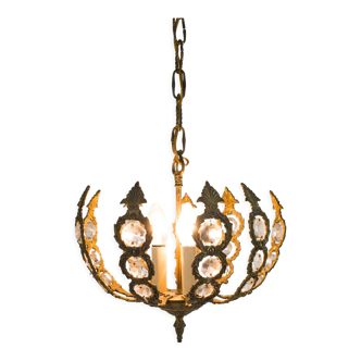 Brass facet cut glass hanging lamp gold plated 3rd quarter 20th