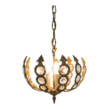 Brass facet cut glass hanging lamp gold plated 3rd quarter 20th