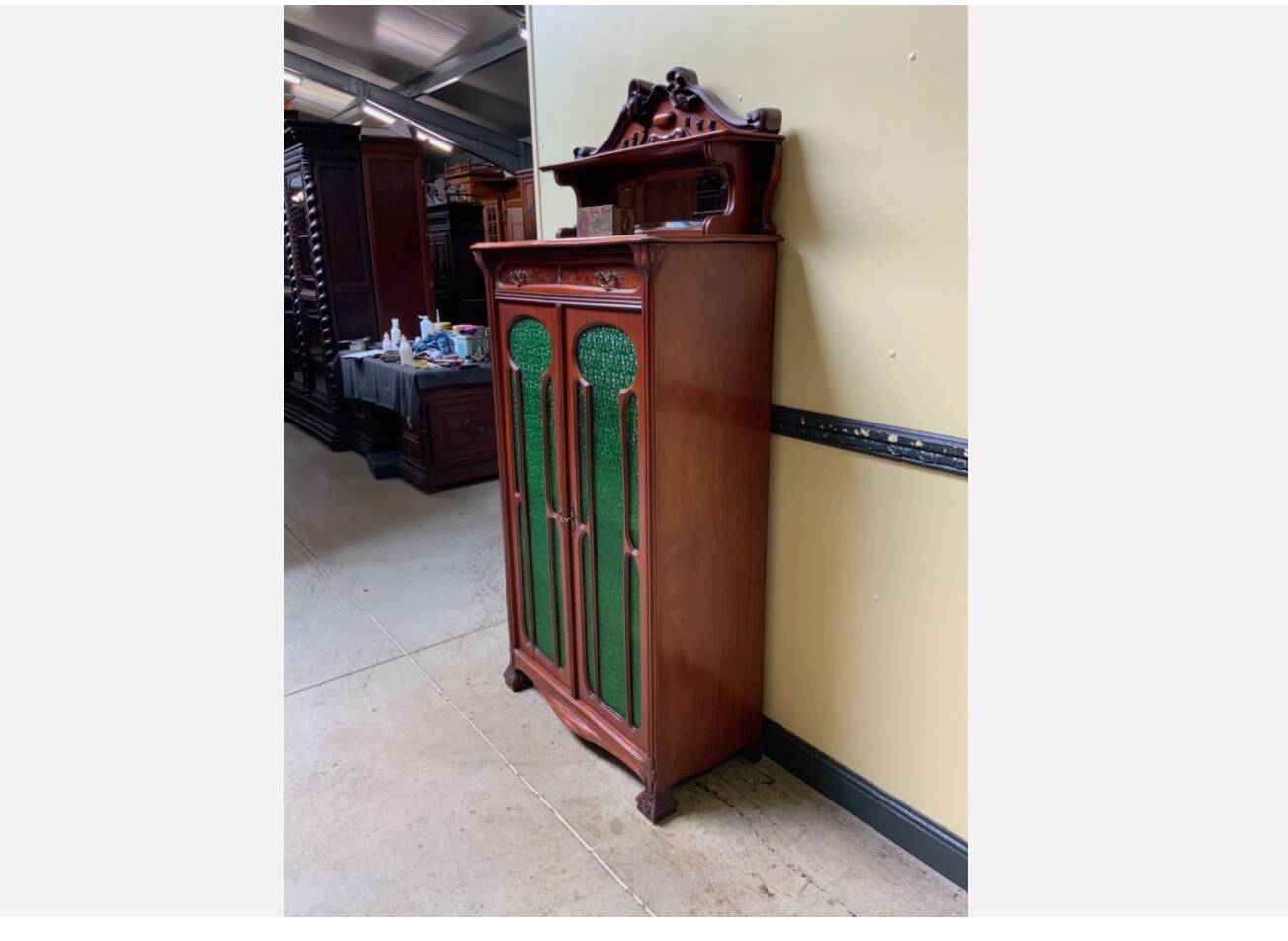 Antique Jugendstil display cabinet, vertical cabinet, Art Nouveau