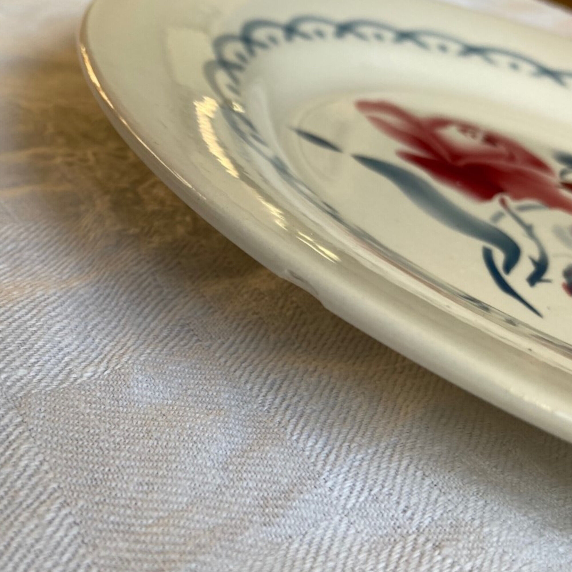 Set of 6 flat plates flowered old French earthenware Digoin Sarreguemines model Cannes