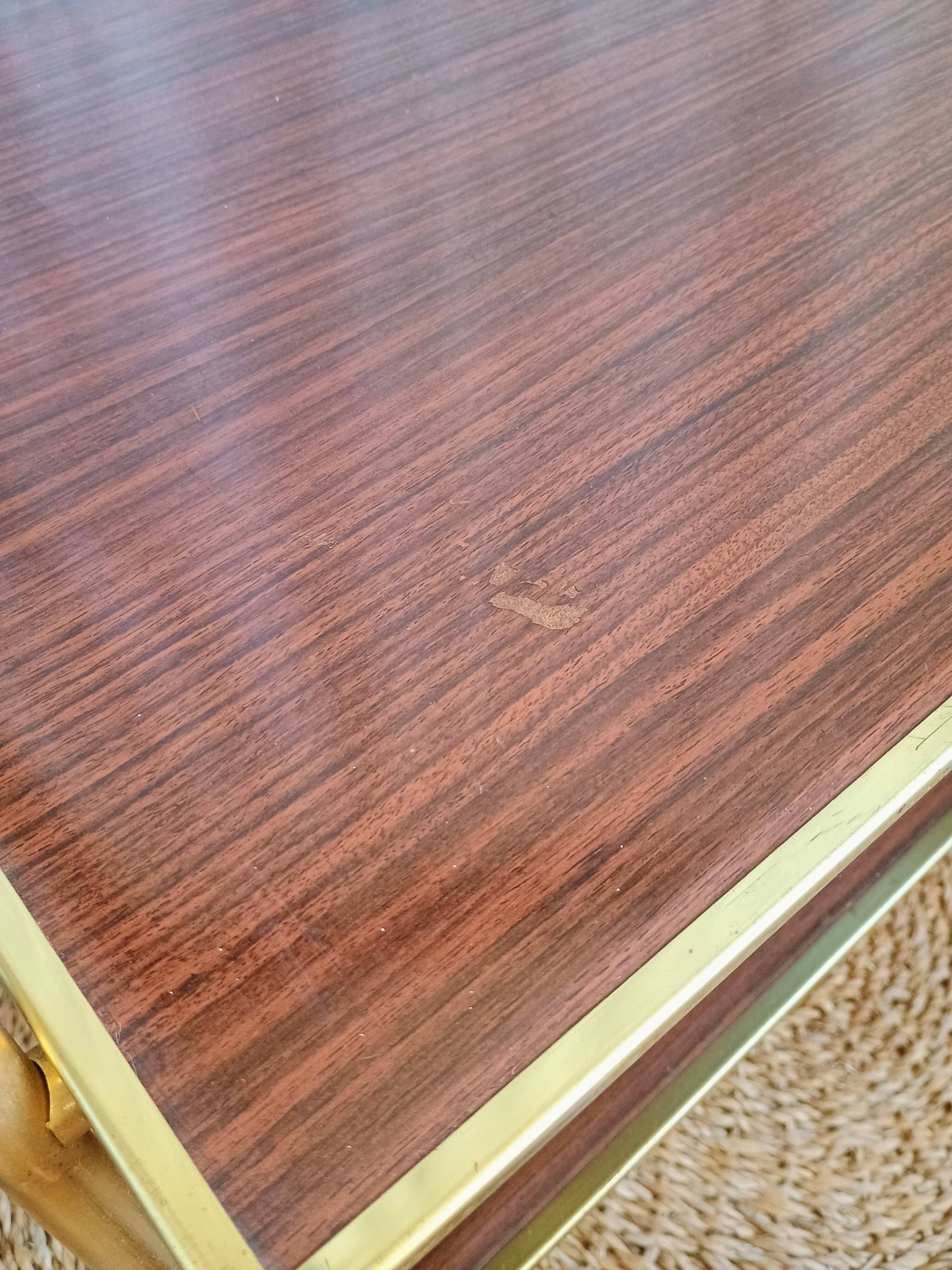 Coffee table with gold metal vinyl holder from the 70s)