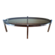Vintage oval chrome and smoked glass coffee table, antique furniture
