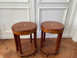 Pair of Art Deco bedside tables made of cedar magnifying glass