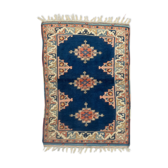 Vieux tapis turc kazak 140x96 cm vintage, rouge et bleu