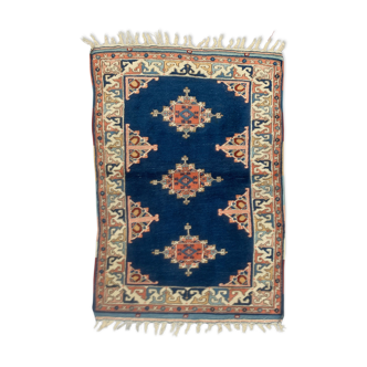 Old turkish kazak rug 140x96 cm vintage carpet, red and blue