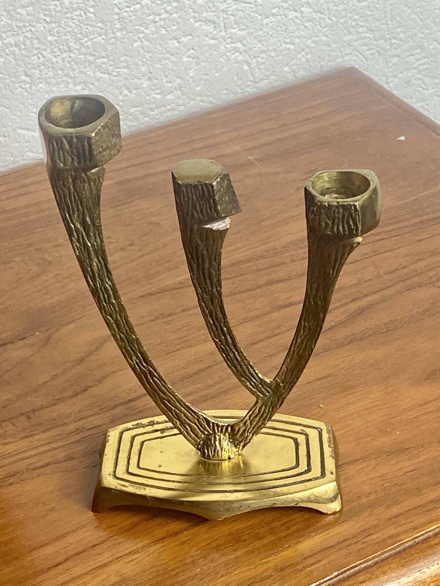 Chandelier, brutalist menorah, Wainberg, in brass.