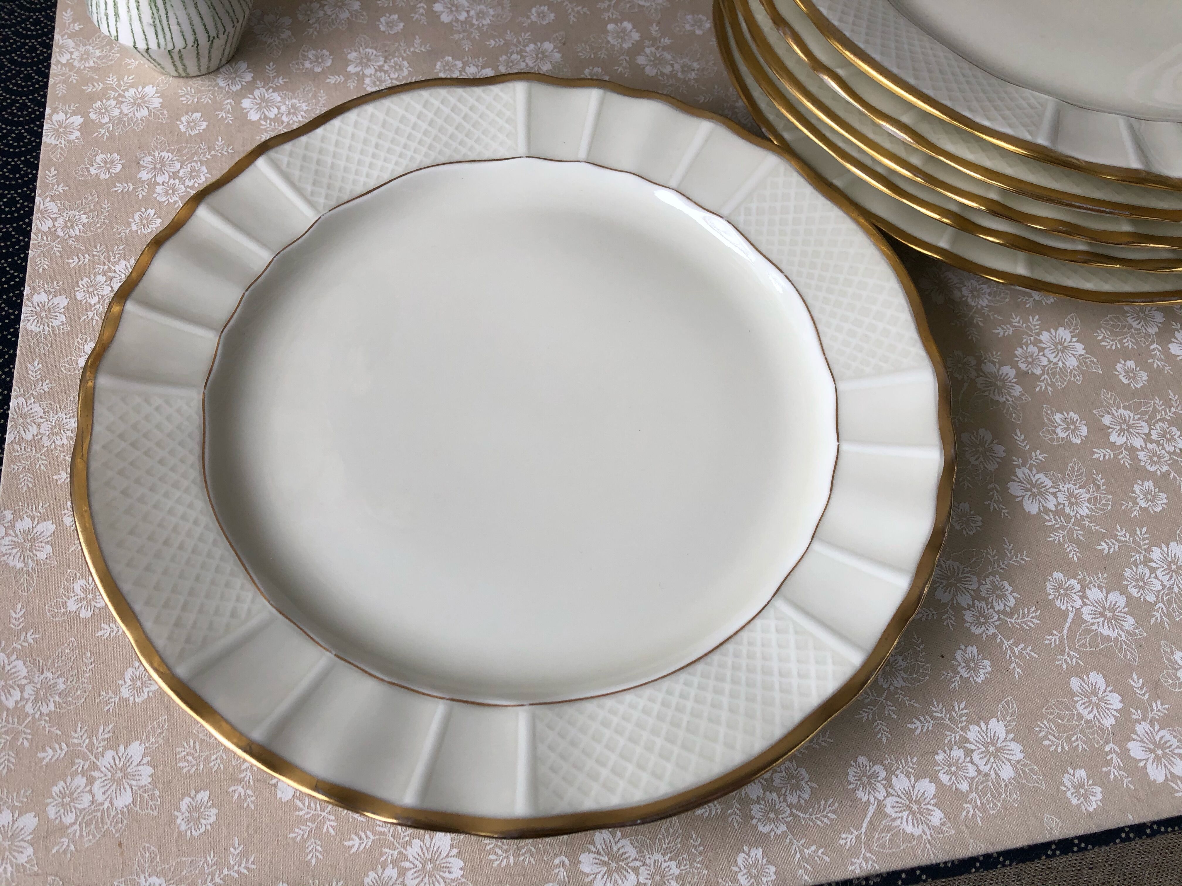 Set of six plates Limoges B-C ivory and gold art deco
