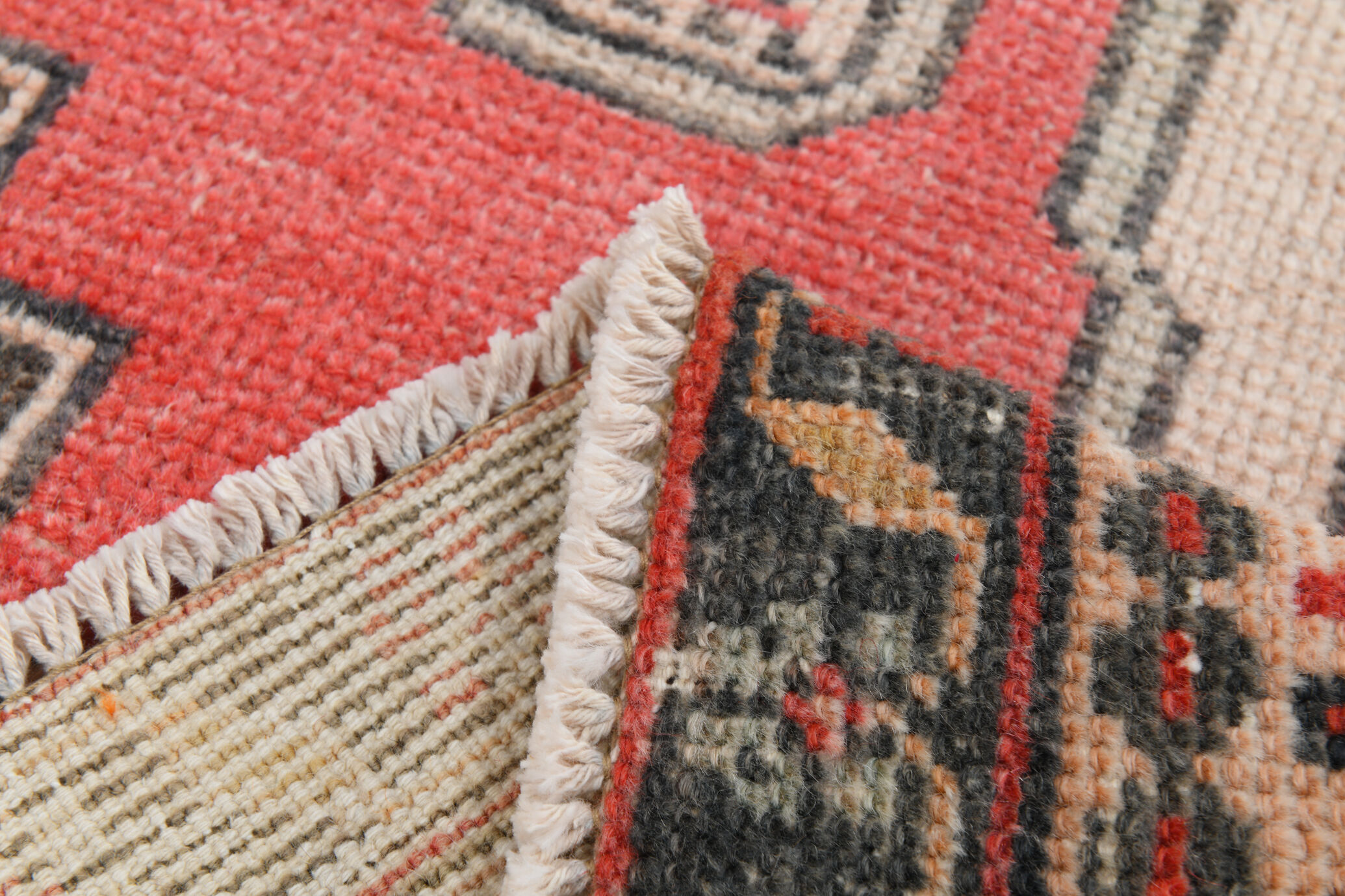 4x10 red & beige wool vintage rug 140x301cm