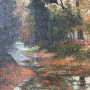 Huile sur toile  "Rivière dans les bois"