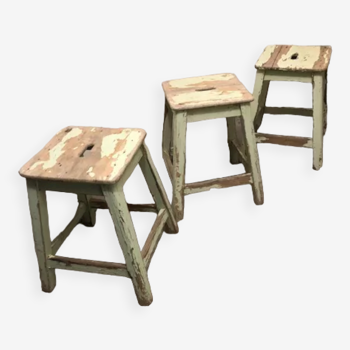 Lot de 3 tabourets peintre vintage en bois