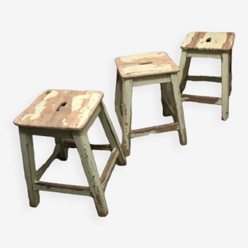 Set of 3 vintage wooden painter stools