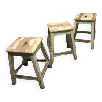 Set of 3 vintage wooden painter stools