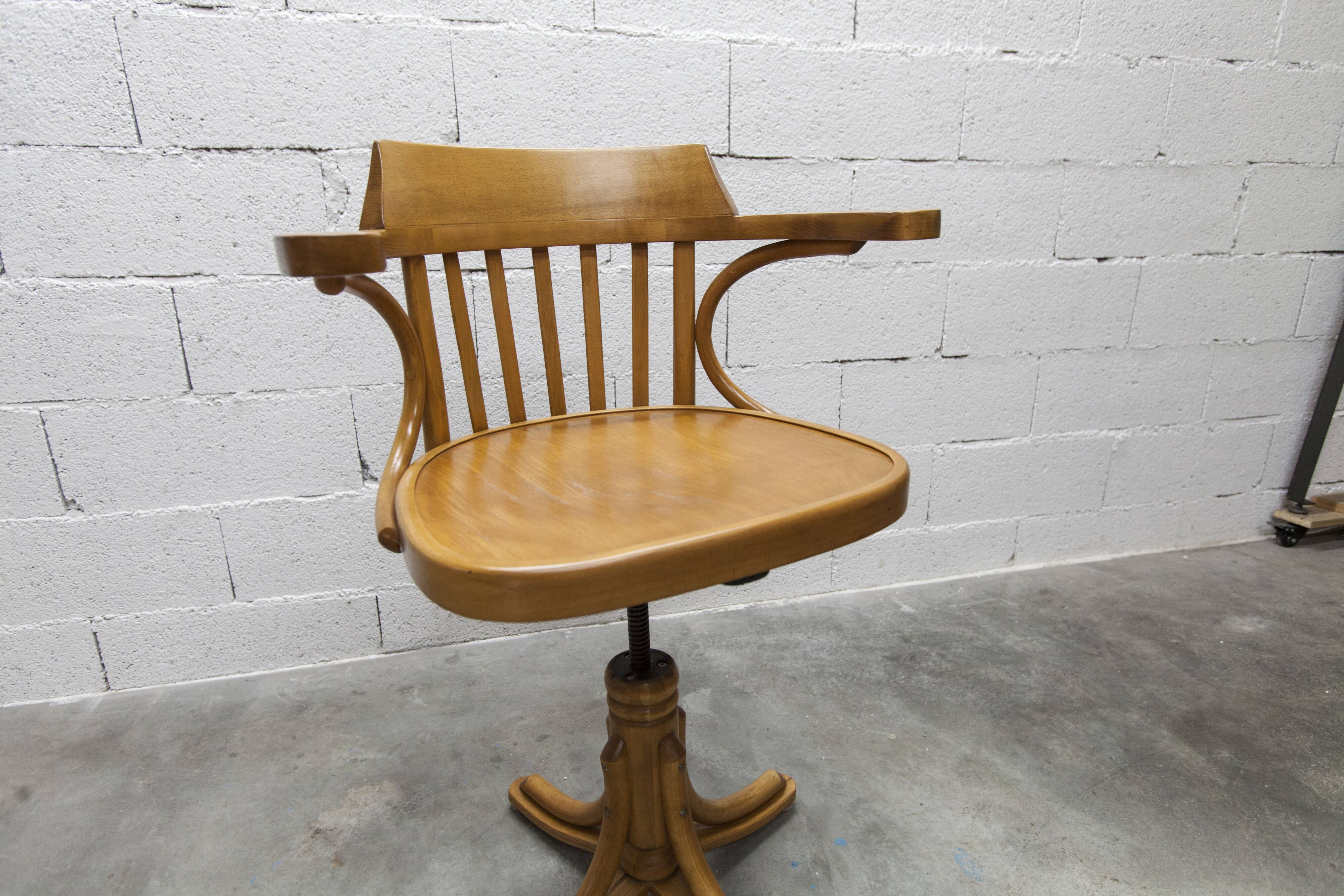 Scandinavian 1960s curved wood swivel office chair