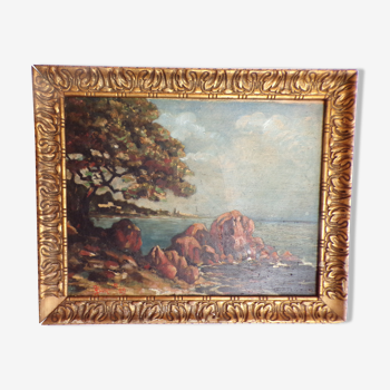 Signed seaside landscape painting dated 1929