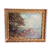 Signed seaside landscape painting dated 1929