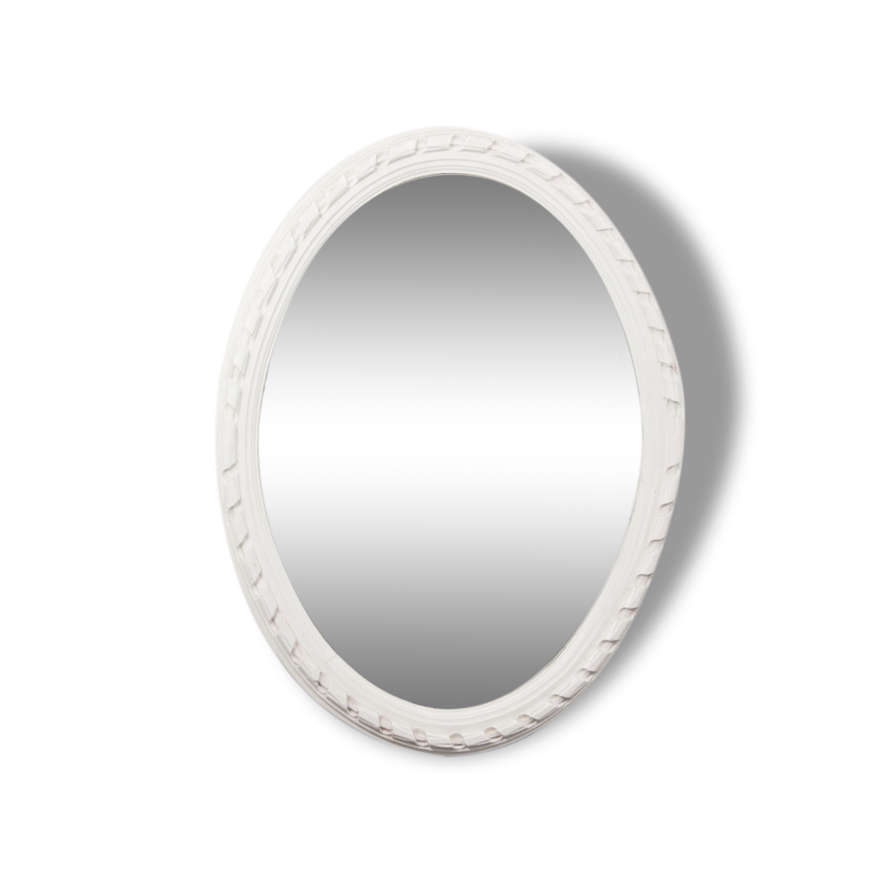 Mirror of the 1950s with a painted wooden frame and an oval ice.