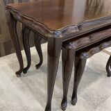 Set of 3 rustic nesting coffee tables in Louis XV style from 1950.