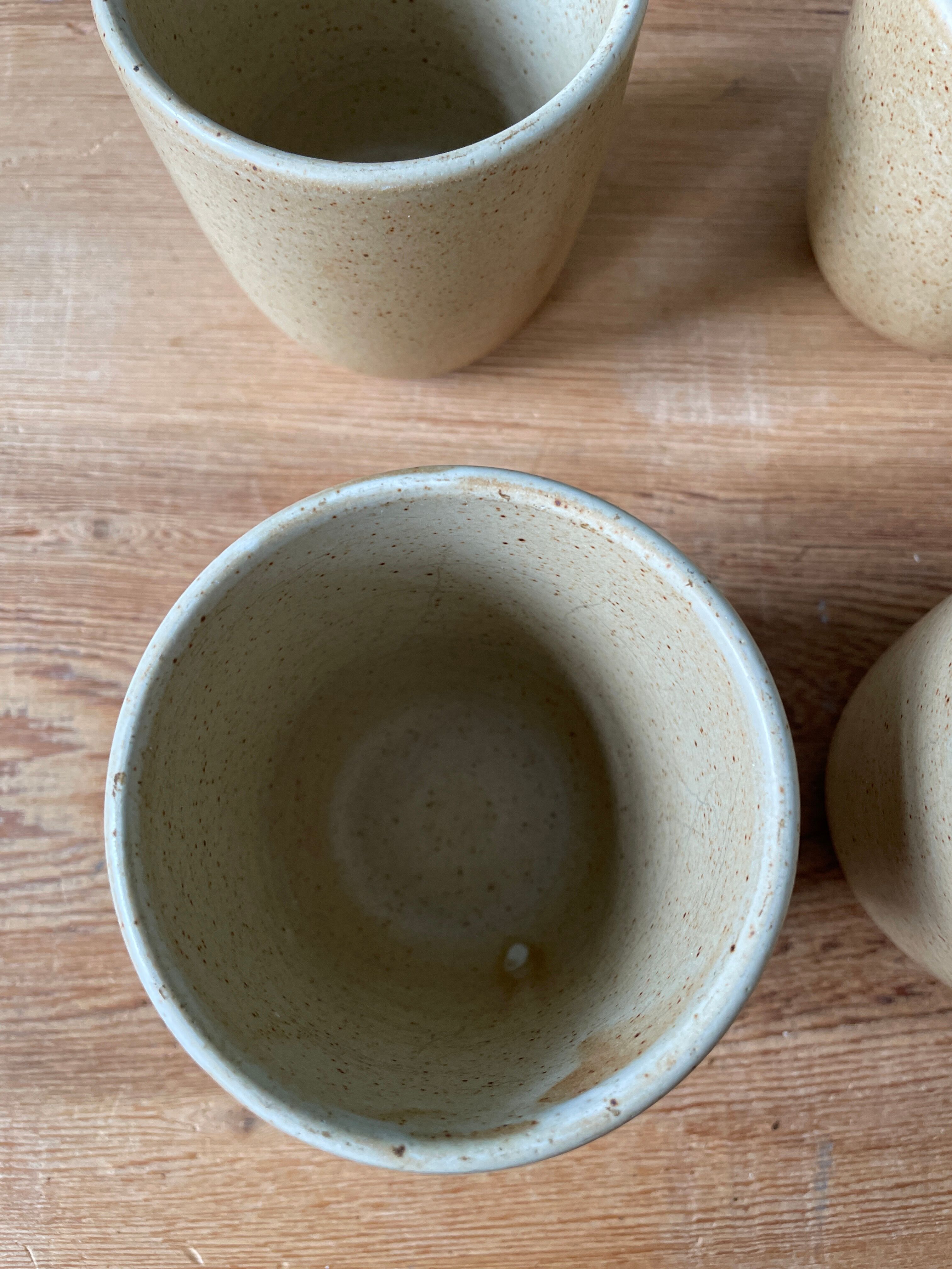 Set of 7 vintage stoneware cups, Grès CNP Village France