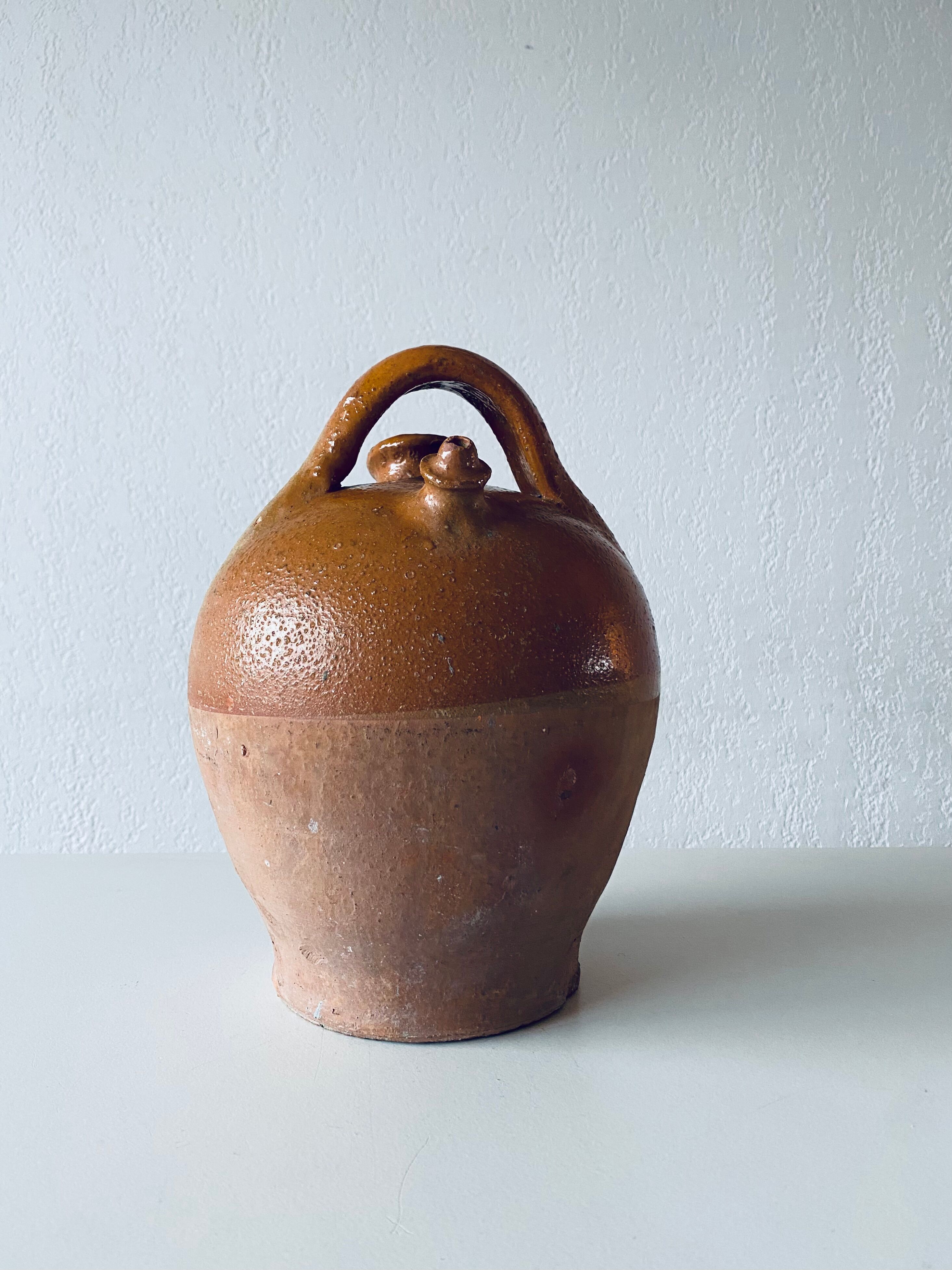 Old bohemian pottery, terracotta jug