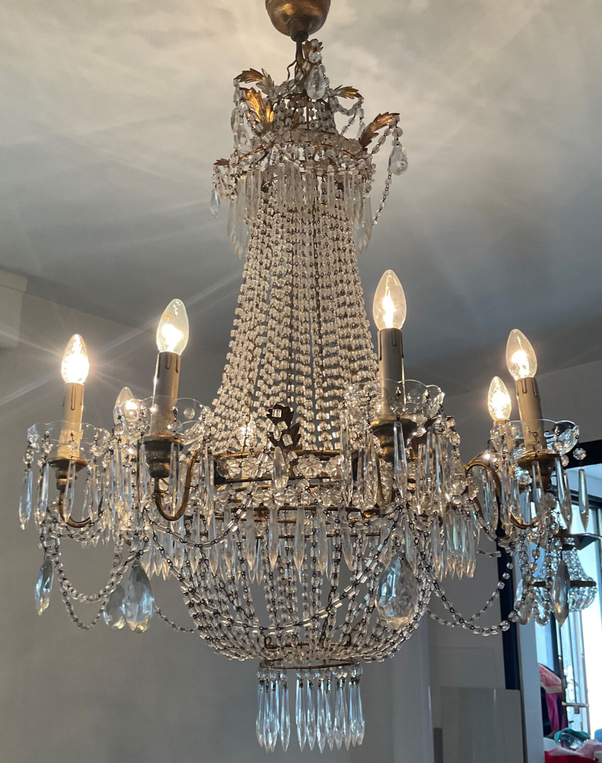 Large Montgolfière chandelier with crystal drops