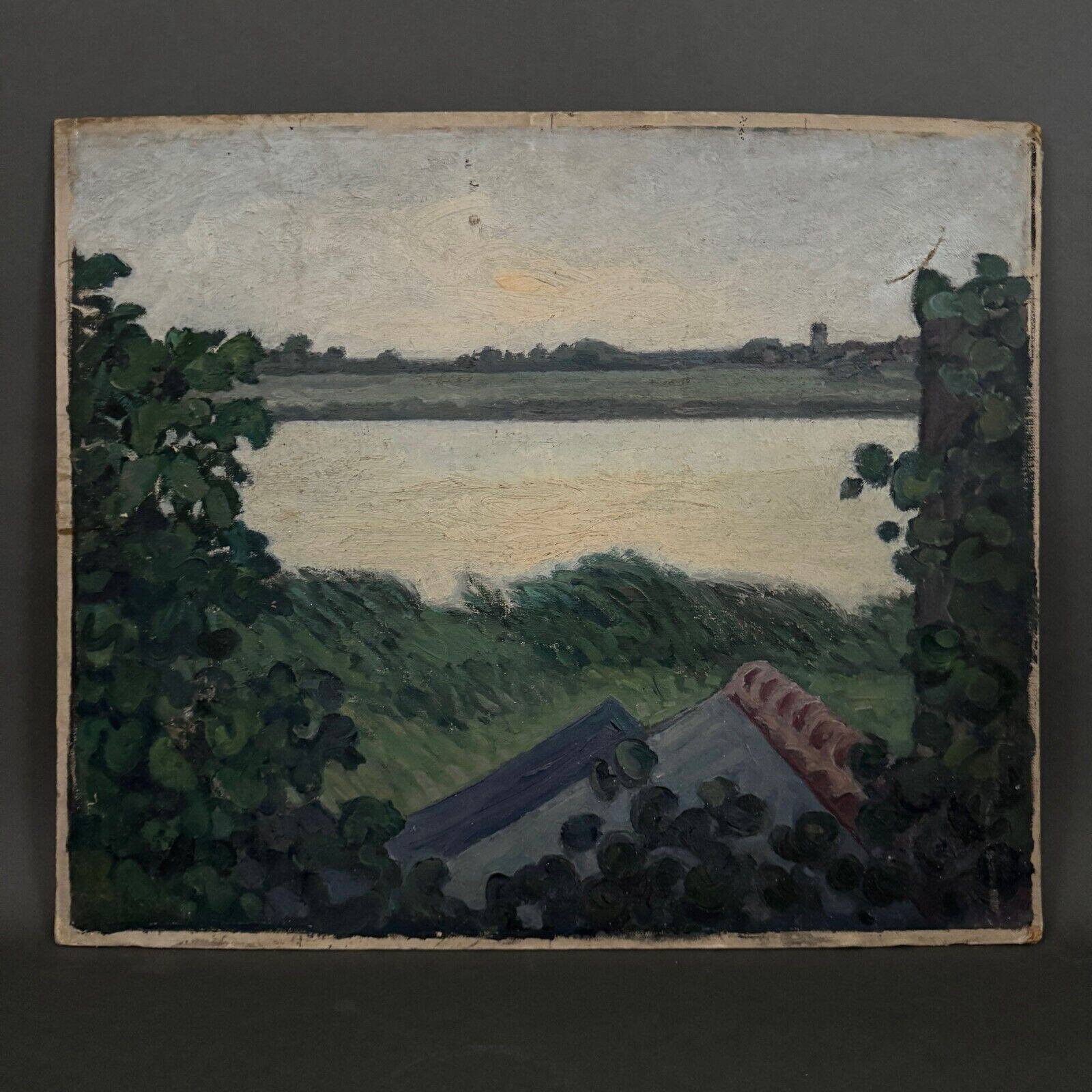 Oil on cardboard The Loire at the Vivier 20th century