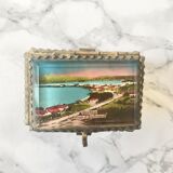 Antique rectangular jewelry box decorated with a landscape of Hendaye
