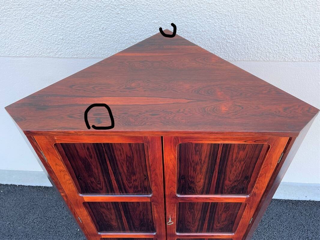 Vintage Scandinavian Wahl Iversen corner cabinet in Rio rosewood 1960