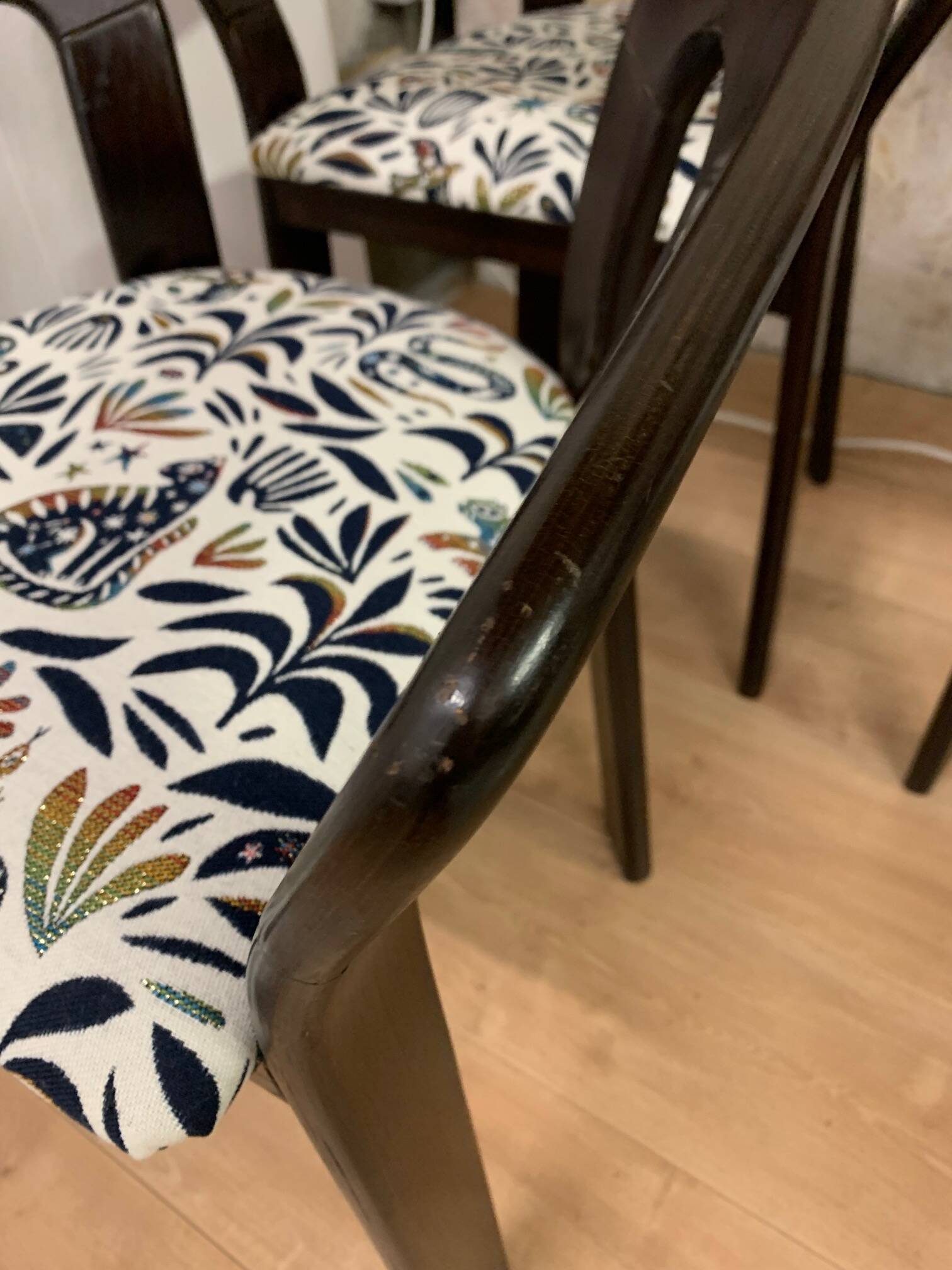 Set of 4 vintage wooden and fabric chairs, 1970