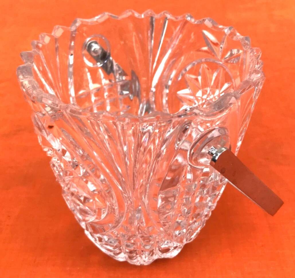 1970s Ice bucket, cut crystal with geometric design