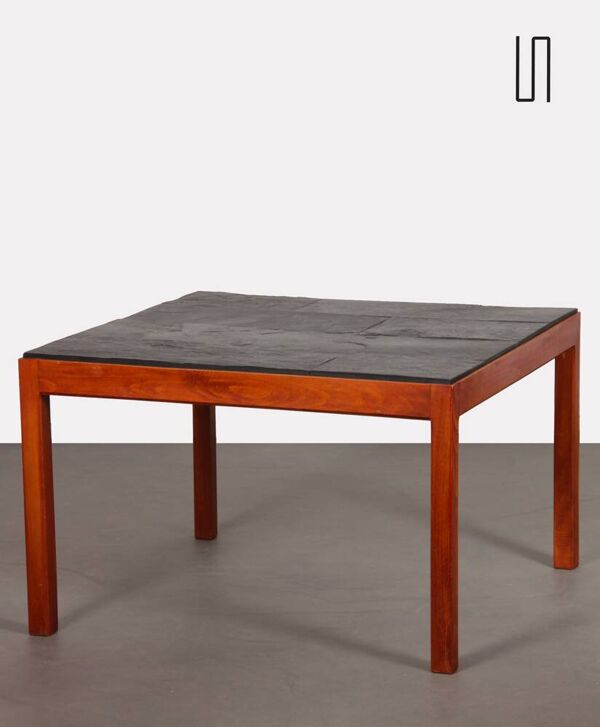 Table basse vintage en bois et ardoise, 1970