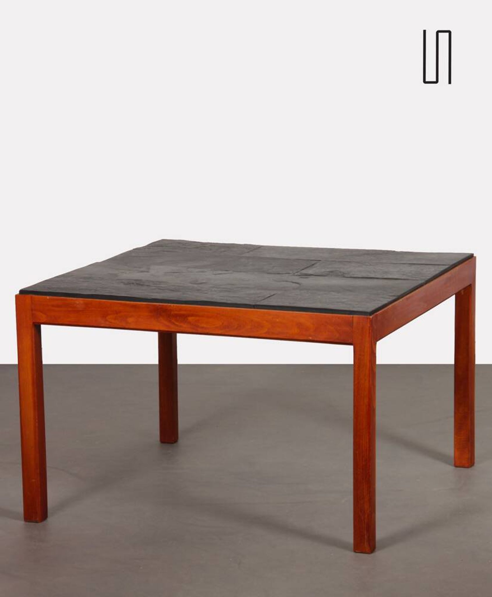 Table basse vintage en bois et ardoise, 1970