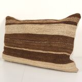 Vintage minimalist style hemp pillow with original details, organic brown wool turkish lumbar