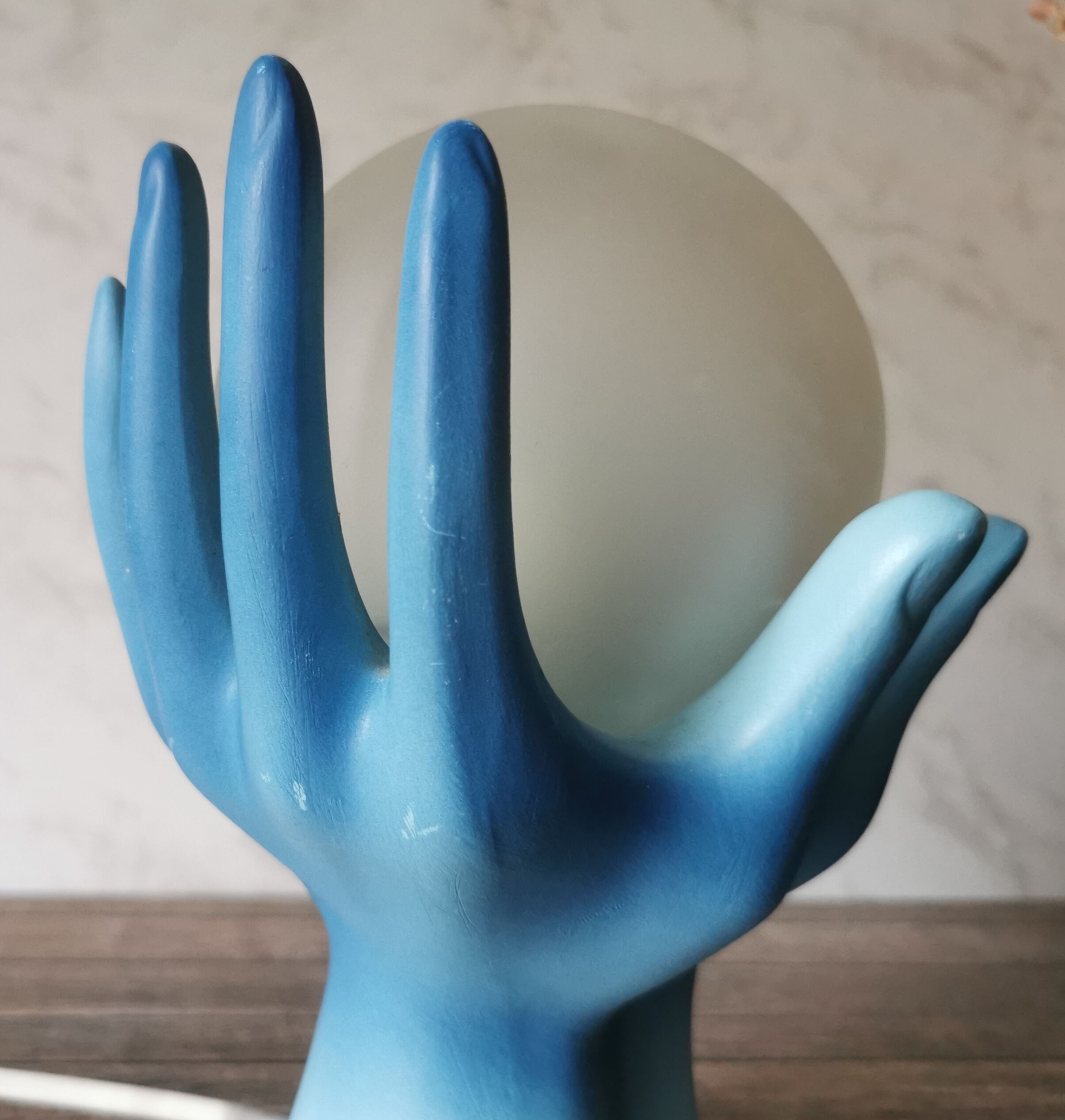 Blue ceramic hand lamp