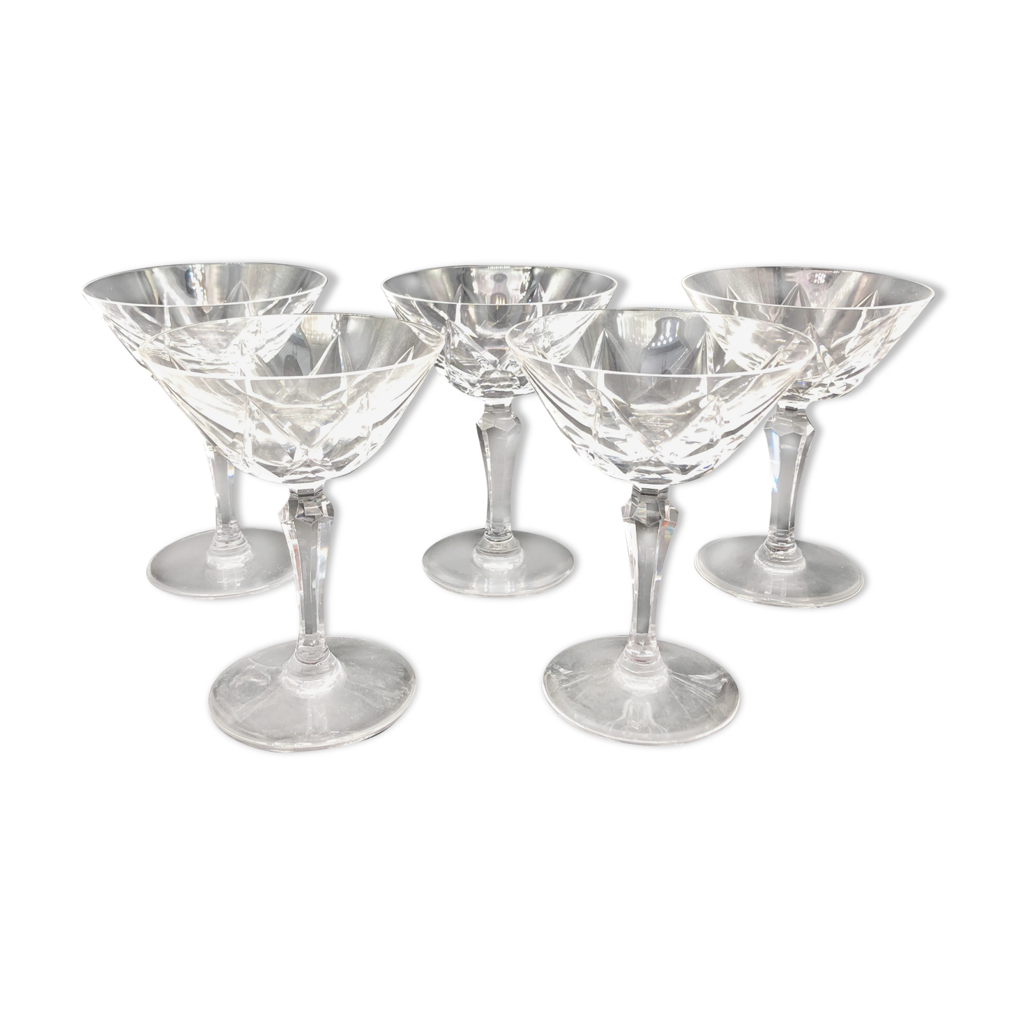 5 glasses of champagne in Saint Louis crystal signed Ardèche model