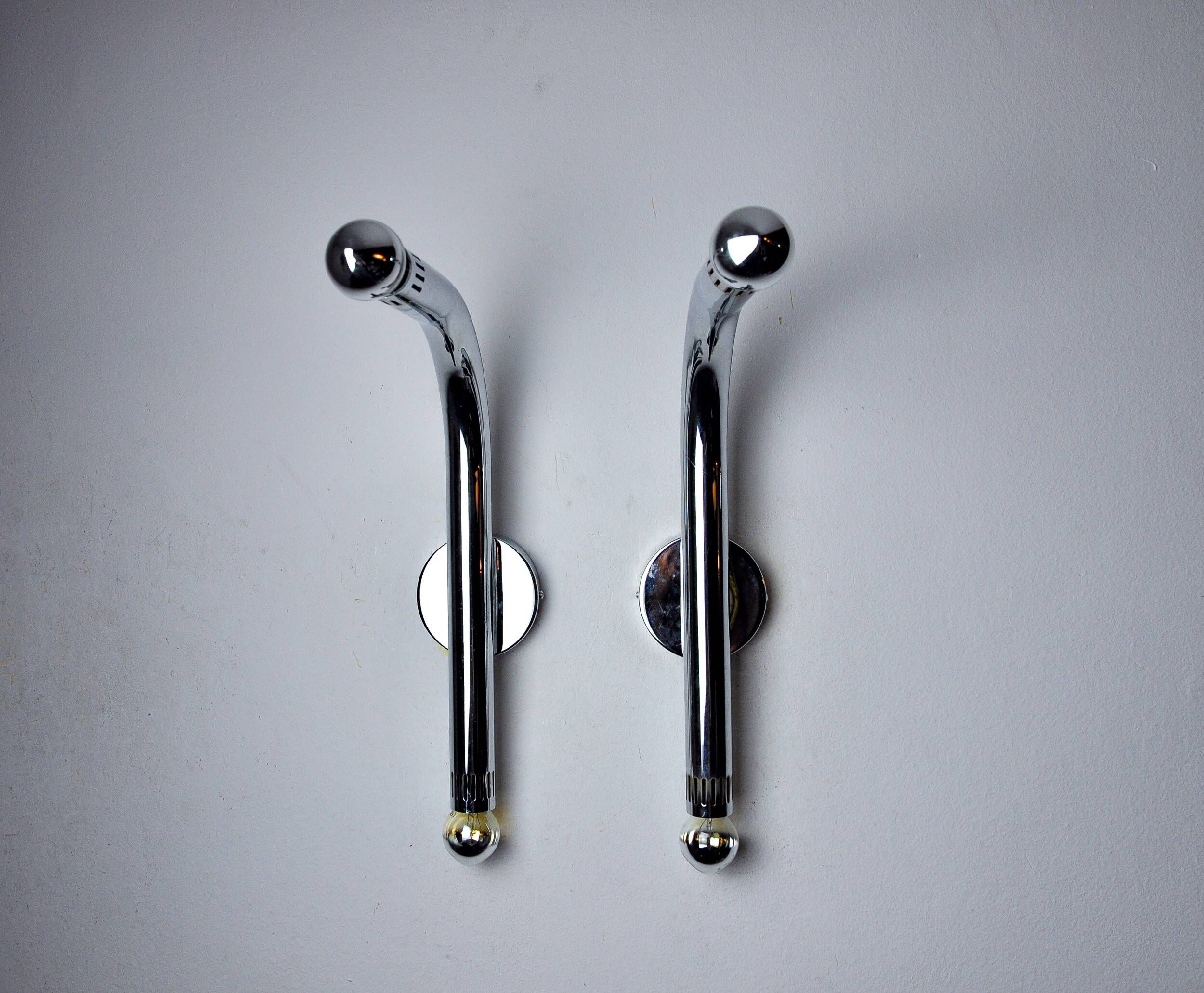 Pair of tubular chrome wall lights Italy, 1970