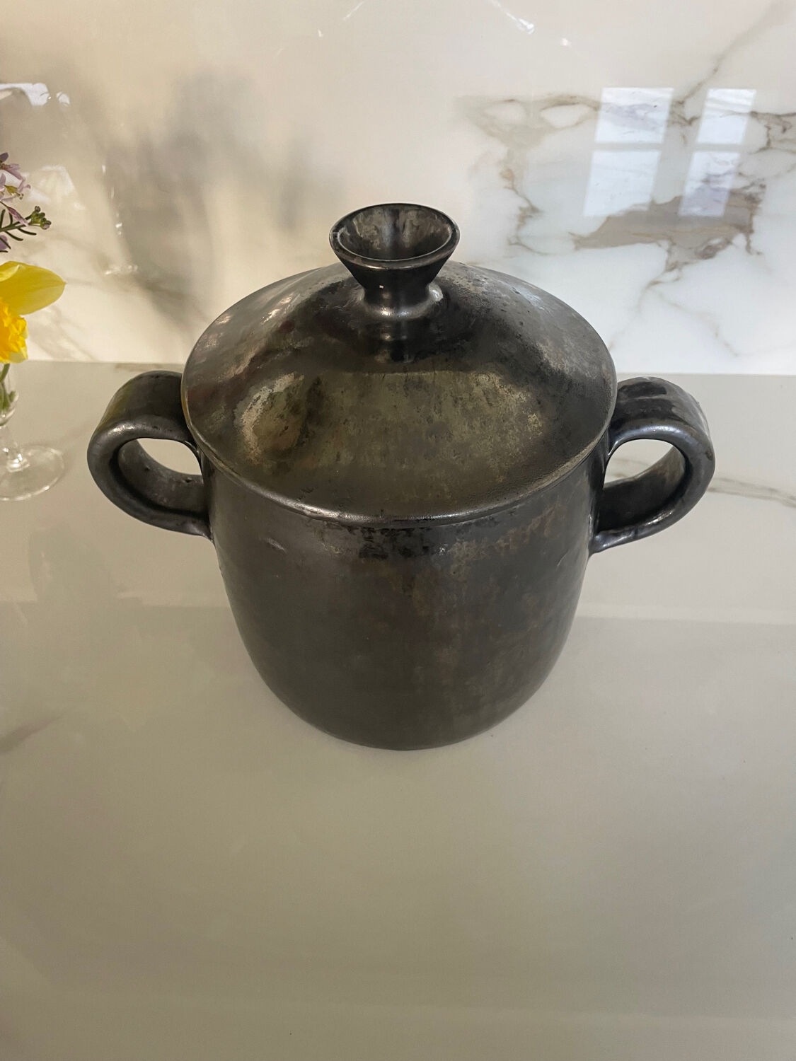 Black ceramic covered pot – Vallauris, 1950s