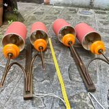 Large pair of wall lights in brass and orange opaline