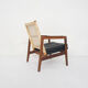 Fauteuil à dossier bas en rotin et cuir par P.J. Muntendam pour Gebr. Jonkers, Pays-Bas, années 1950