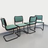 Set of 4 vintage Marcel Breuer Cesca B32 Bauhaus style chairs in black metal, black wood and v fabric