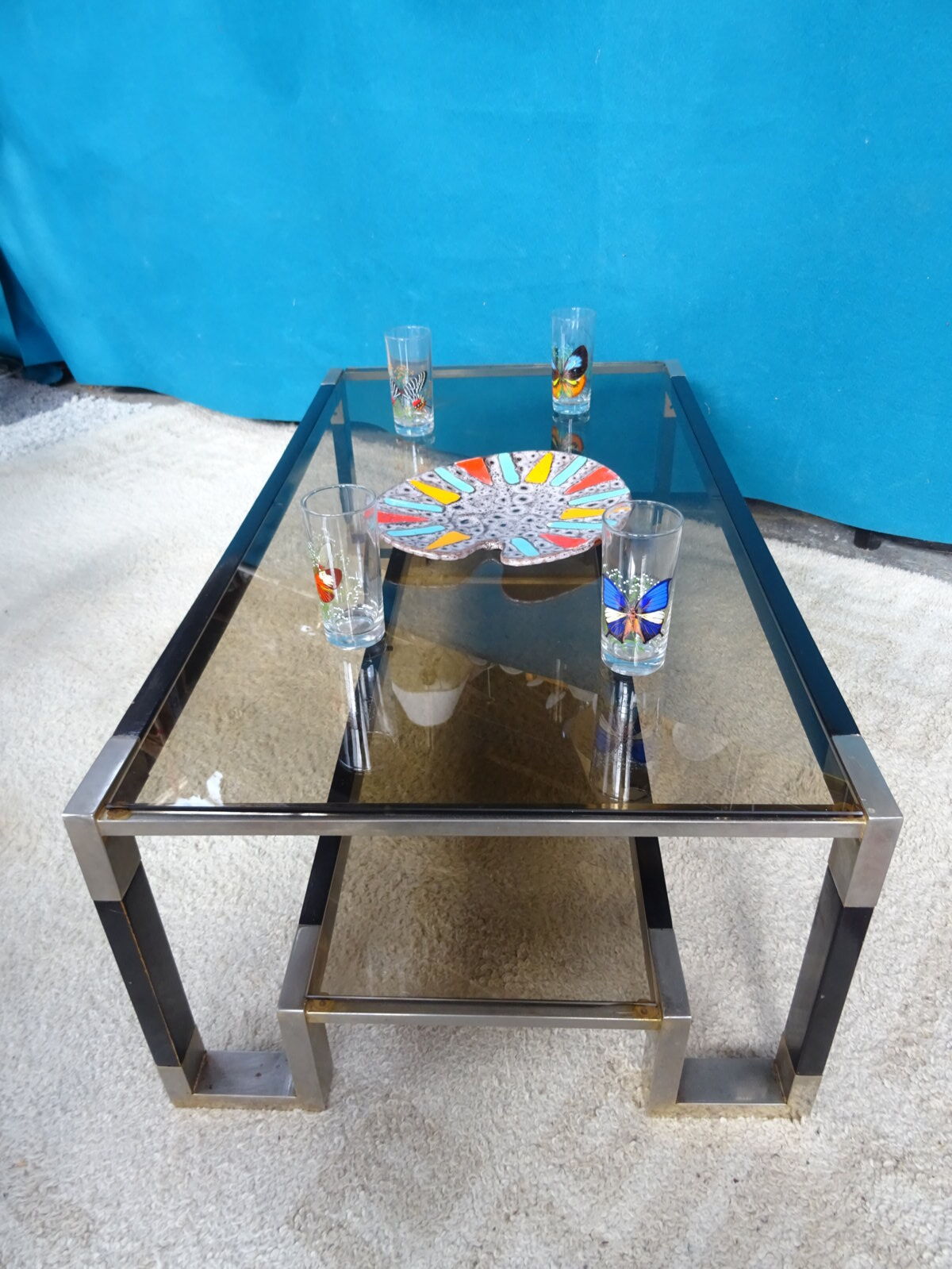 Coffee table metal smoked glasses