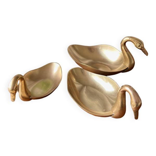 Trio de coupelles « cygne » en laiton doré