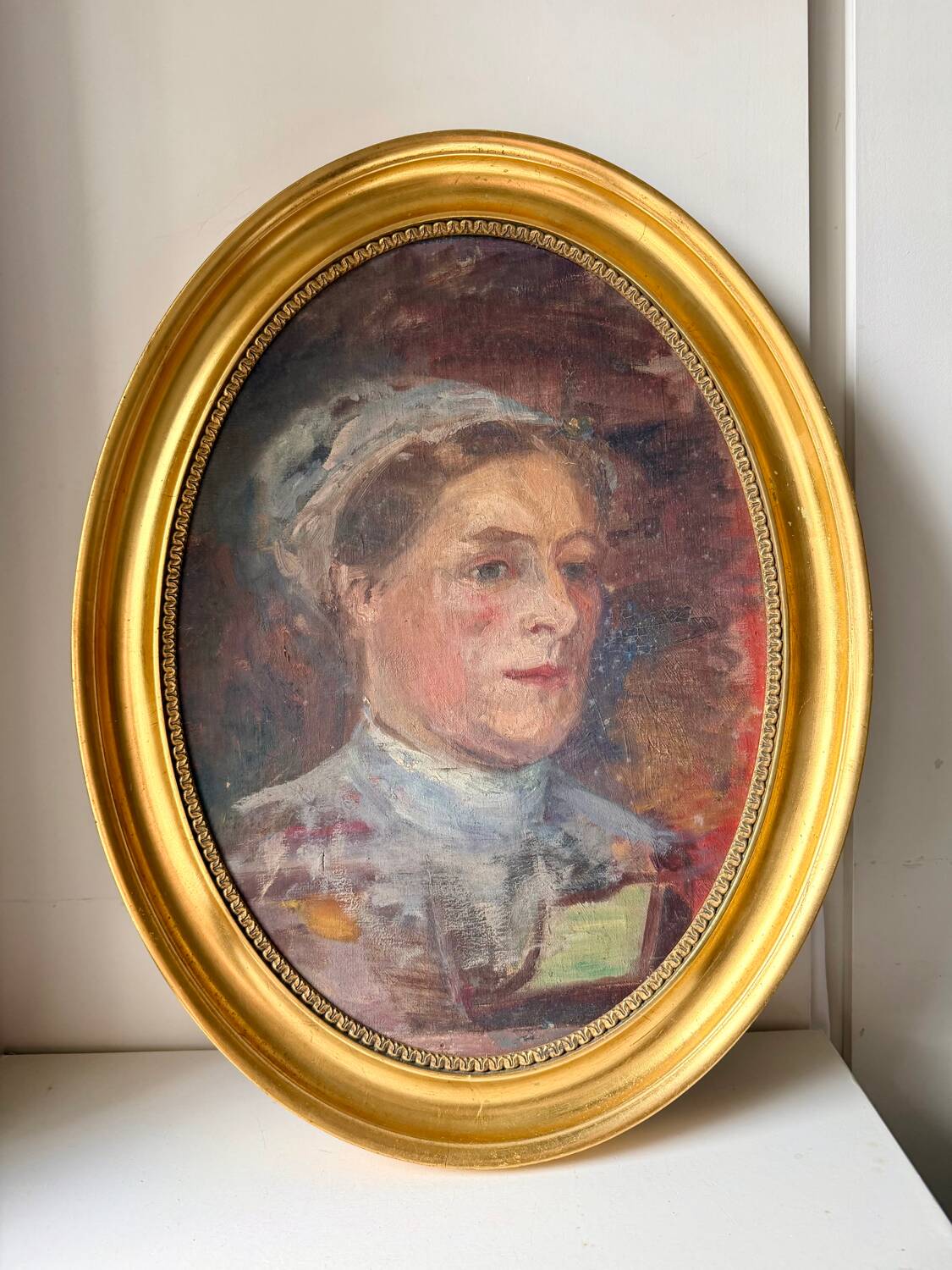 Antique Portrait Oil Painting With Wooden gilded frame 58cm x 45cm