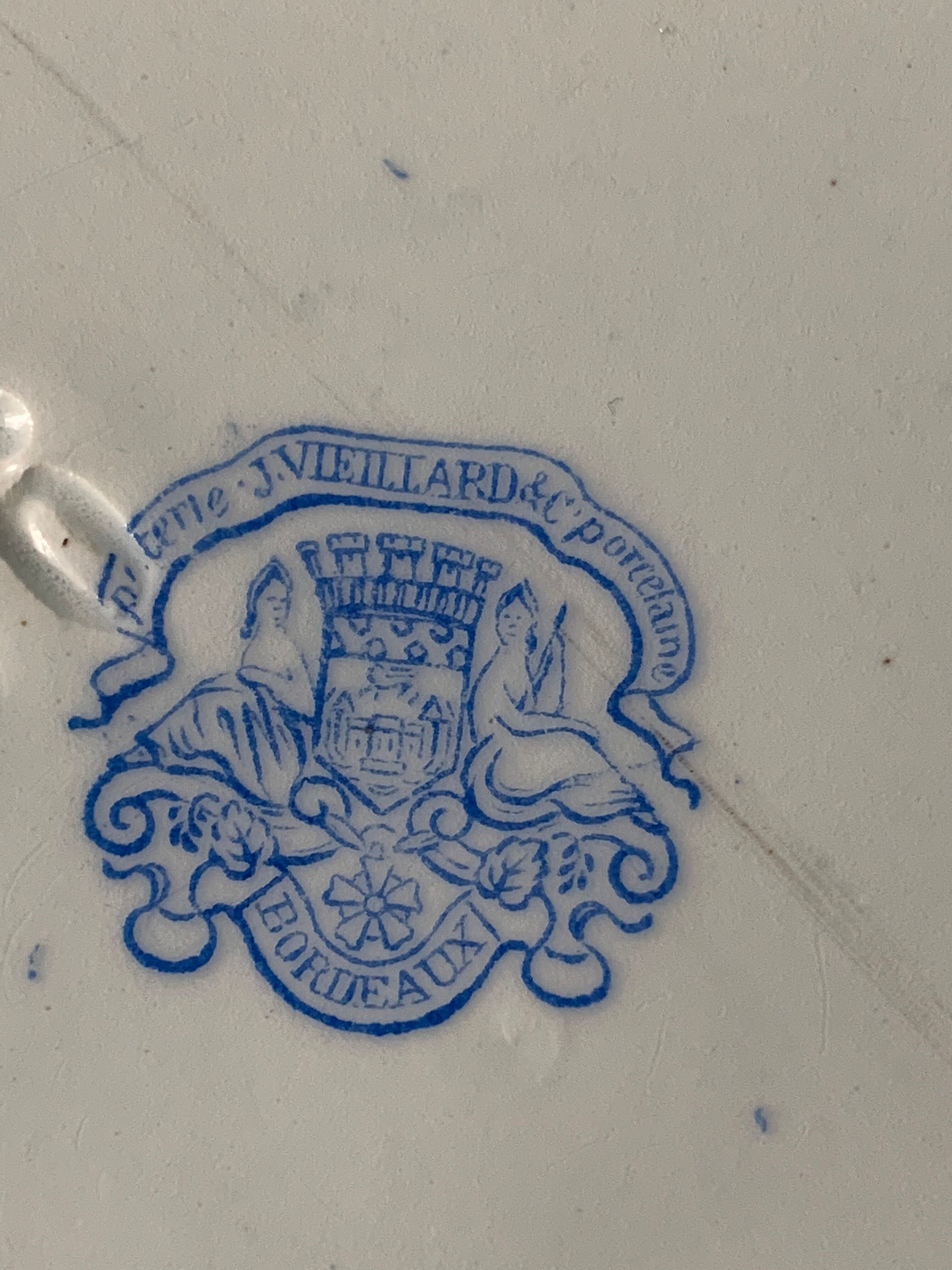 4 antique blue and black dessert plates Jules Vieillard Bordeaux 19th century