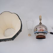 Lampe de table antique en verre mercure, galion et navire, soufflé à la main, années 1920, anglais, recâblé