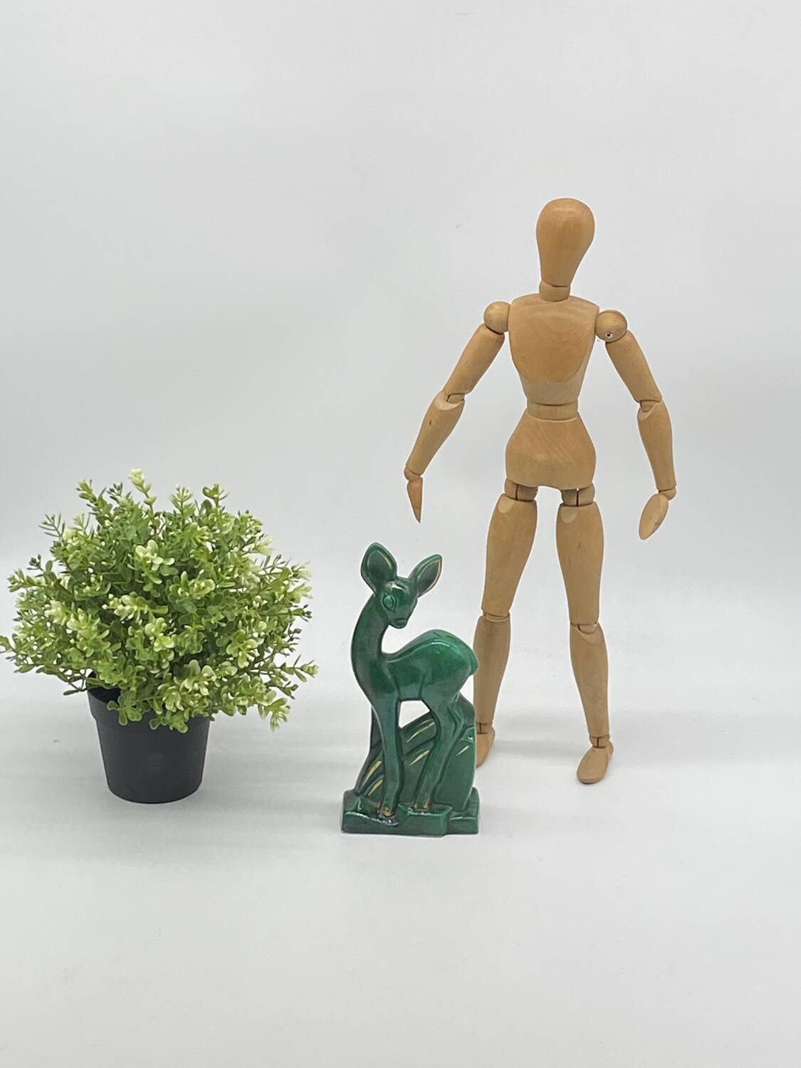 Status / ceramic statuette, doe / fawn, lemanceau art deco