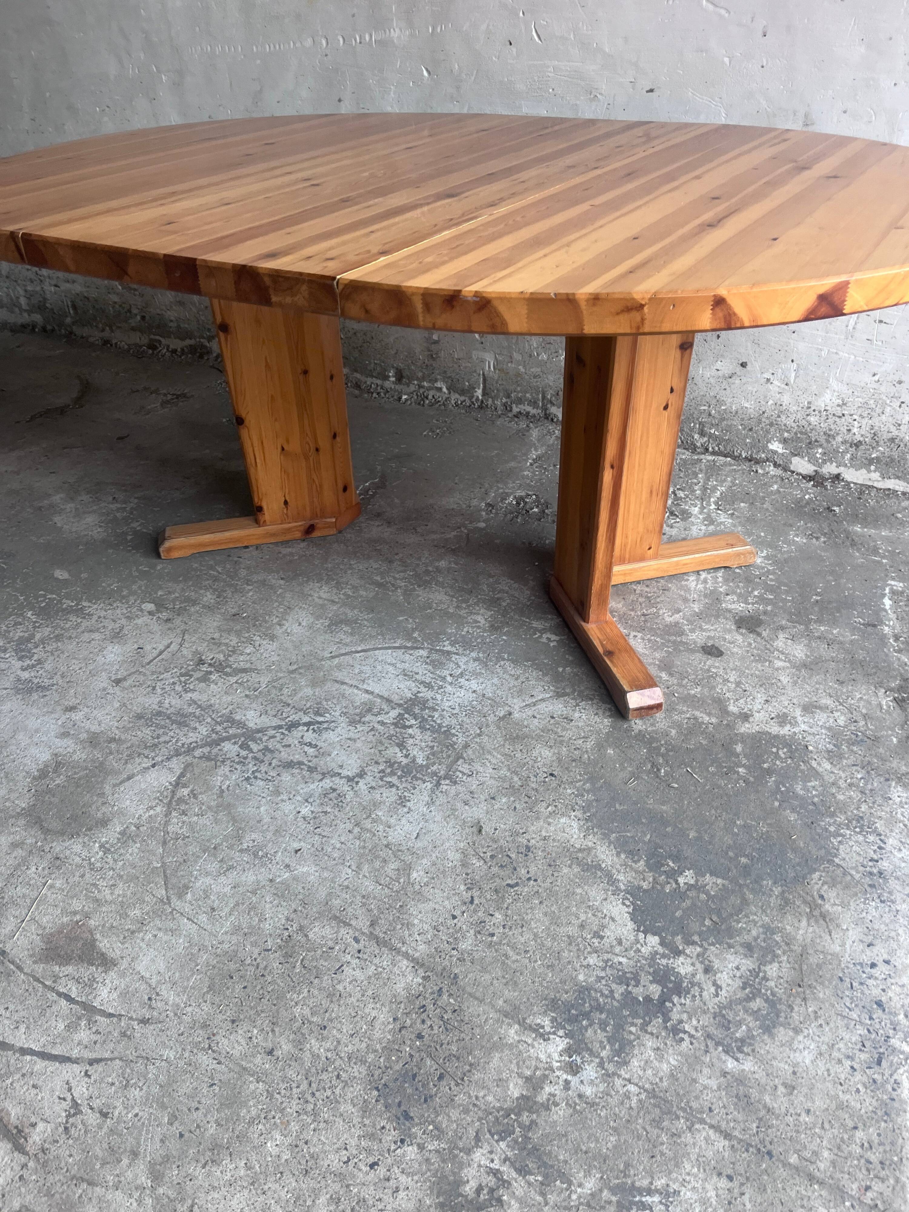 Table à manger extensible en pin massif, Scandinavie, années 1970