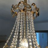 Waterfall chandelier with crystal grapevines and golden aluminum 60s-70s