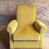 Mustard velvet fringed armchair