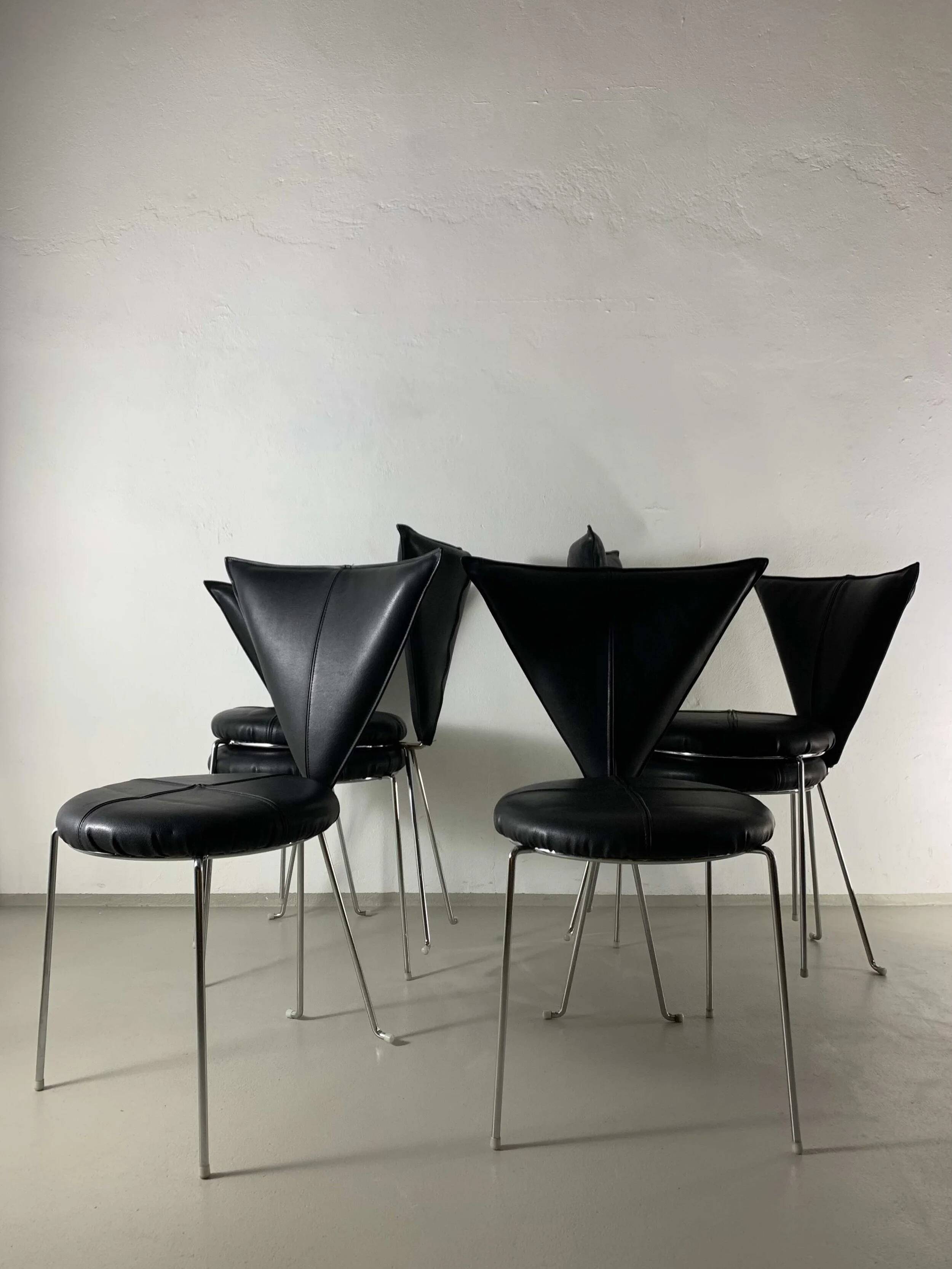 6 black leatherette metal chairs from Lubke, Germany, 1990s